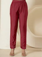 Yufta Maroon Tissue Kurta Dupatta Pant Set | Grocsy