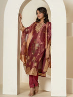 Yufta Maroon Tissue Kurta Dupatta Pant Set | Grocsy