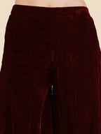Yufta Maroon Velvet Zari Work CoOrd Set | Grocsy