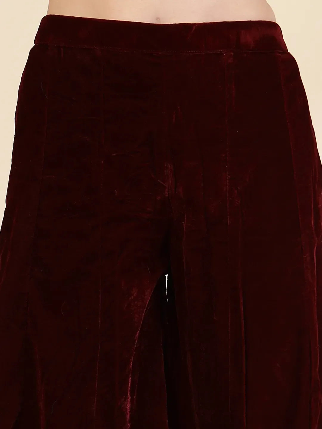 Yufta Maroon Velvet Zari Work CoOrd Set | Grocsy