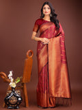Anaita Maroon Banarasi Silk Woven Saree With Blouse | Grocsy