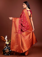 Anaita Maroon Banarasi Silk Woven Saree With Blouse | Grocsy