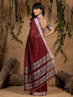 Anaita Maroon Linen Cotton Zari Work Saree With Blouse | Grocsy