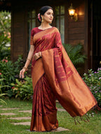 Anaita Maroon Silk Blend Woven Saree With Blouse | Grocsy
