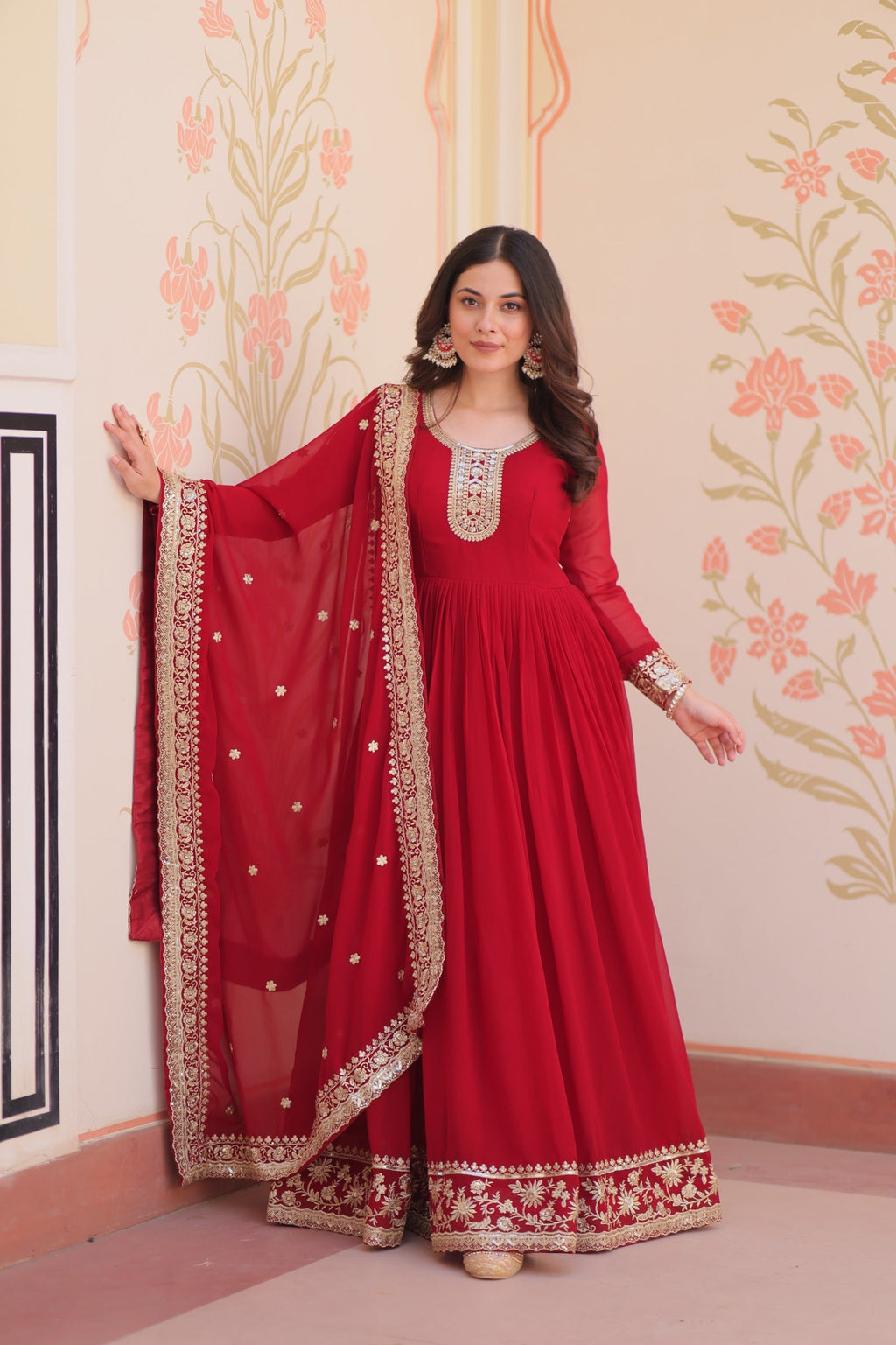 Evanik Faux Georgette With Embroidered Work Wedding Gown Dupatta | Grocsy