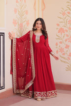 Evanik Faux Georgette With Embroidered Work Wedding Gown Dupatta | Grocsy