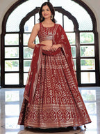 Tulsi Art Elegant Maroon Georgette Embroidered Lehenga Choli With Dupatta | Grocsy