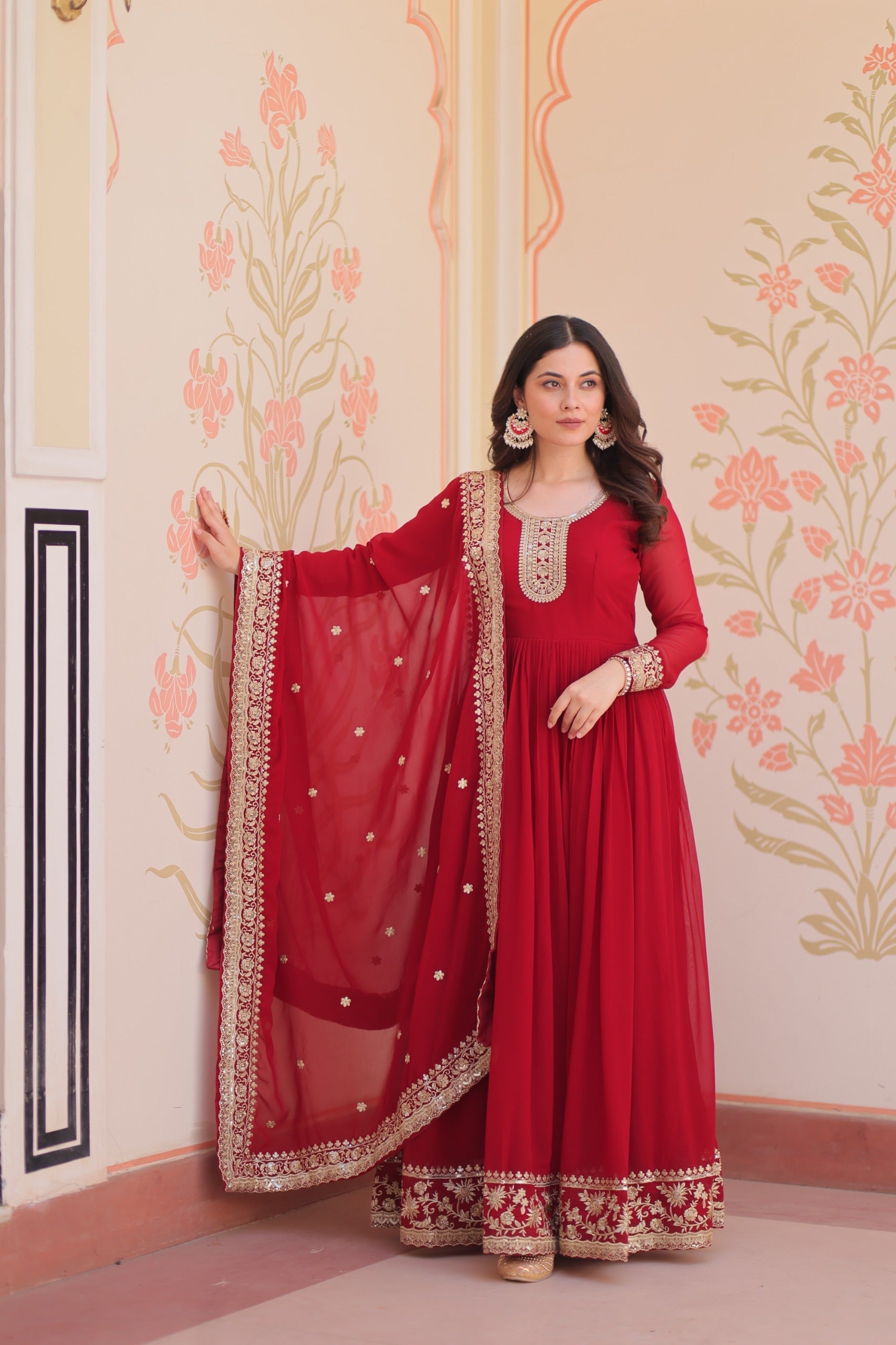 Evanik Faux Georgette With Embroidered Work Wedding Gown Dupatta | Grocsy