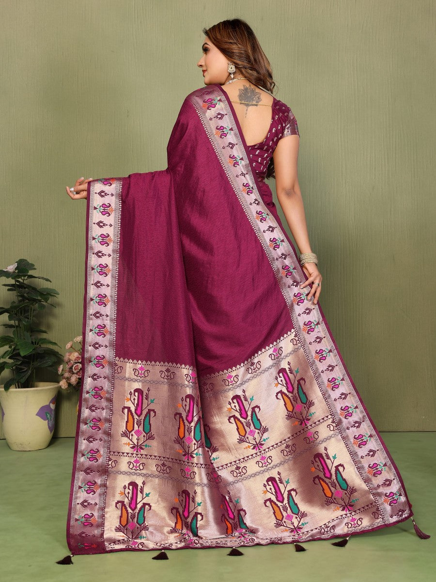 Anaita Maroon Paithani Gala Silk Saree With Blouse | Grocsy