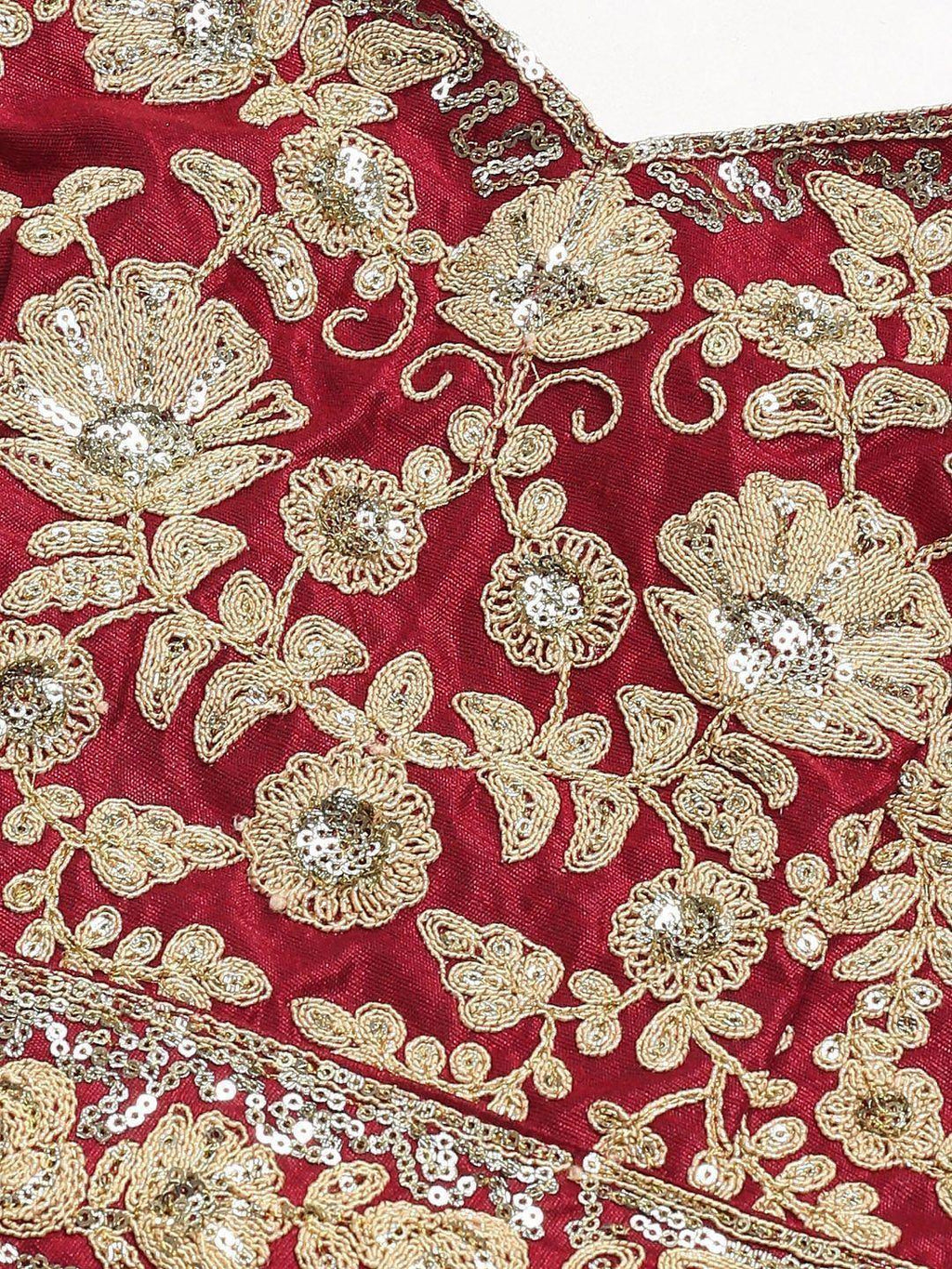 Tulsi Art Maroon & Golden Semi-Stitched Myntra Wedding Lehenga & Unstitched Blouse With Dupatta | Grocsy