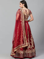 Tulsi Art Maroon & Golden Semi-Stitched Myntra Wedding Lehenga & Unstitched Blouse With Dupatta | Grocsy