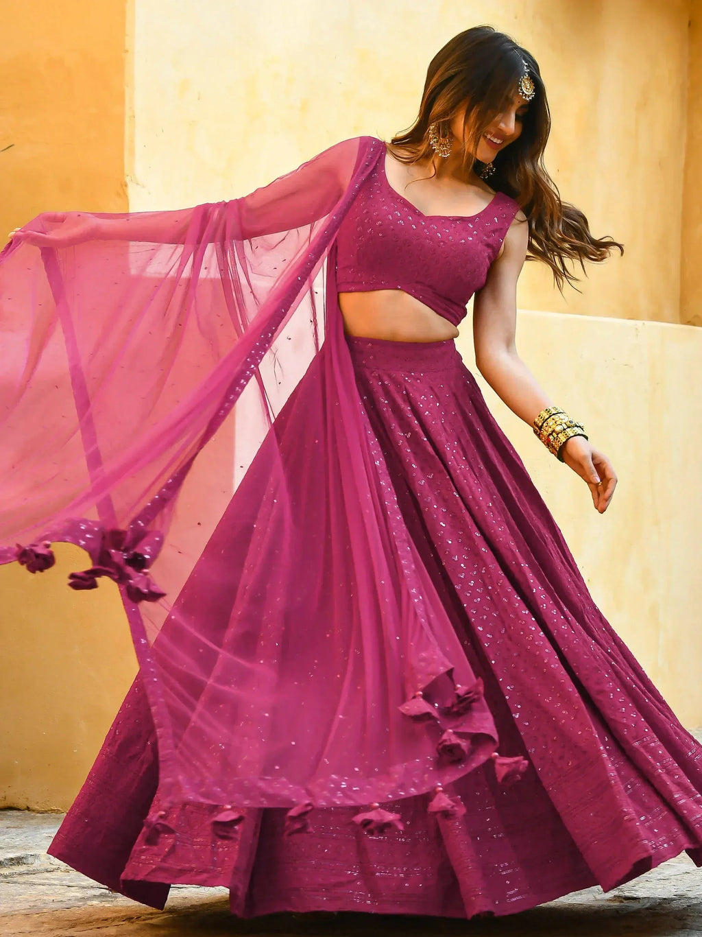 Tulsi Art Marvelous Pink Sequins Event Wear Lehenga Choli With Net Dupatta | Grocsy