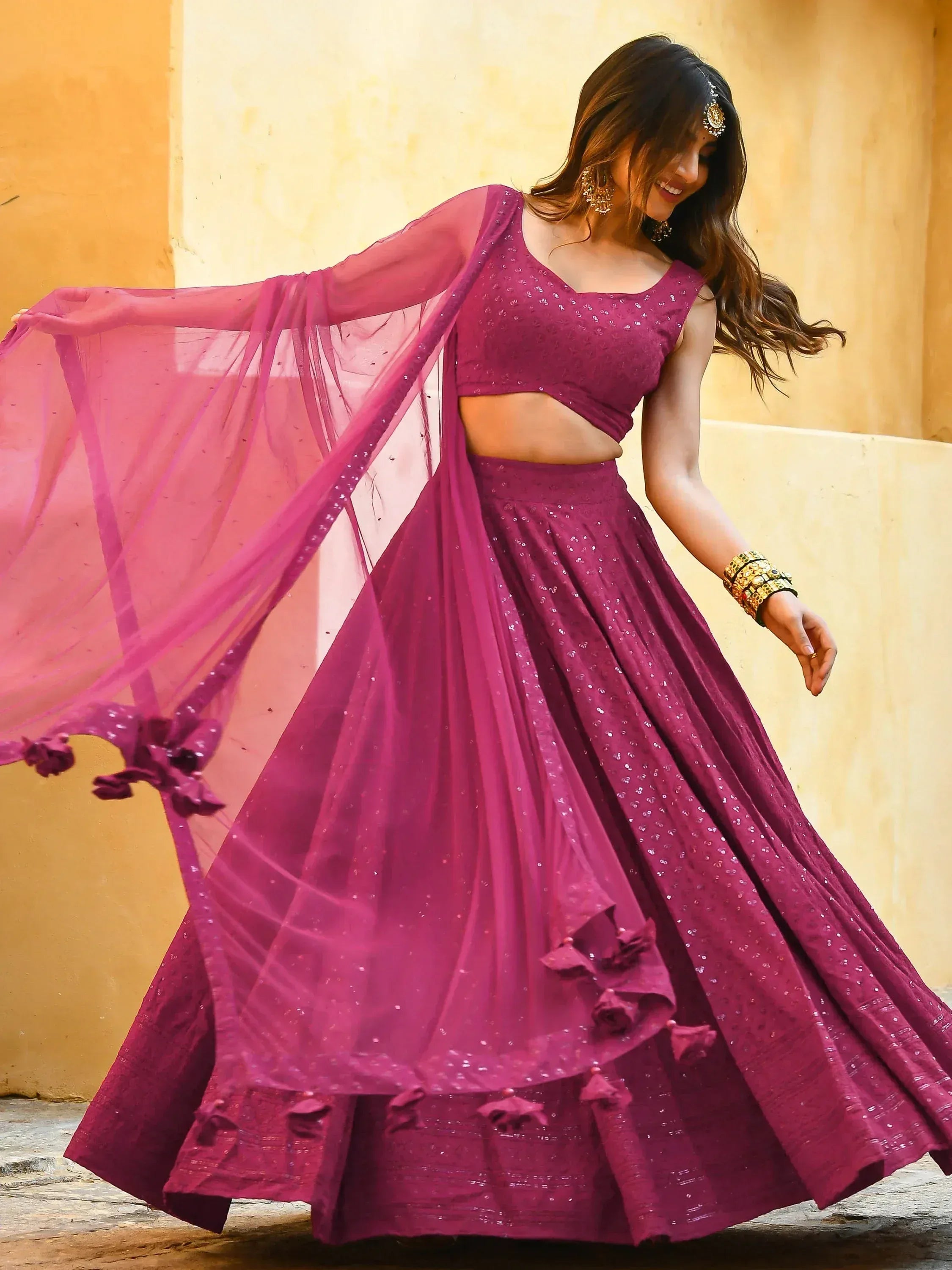 Tulsi Art Marvelous Pink Sequins Event Wear Lehenga Choli With Net Dupatta | Grocsy