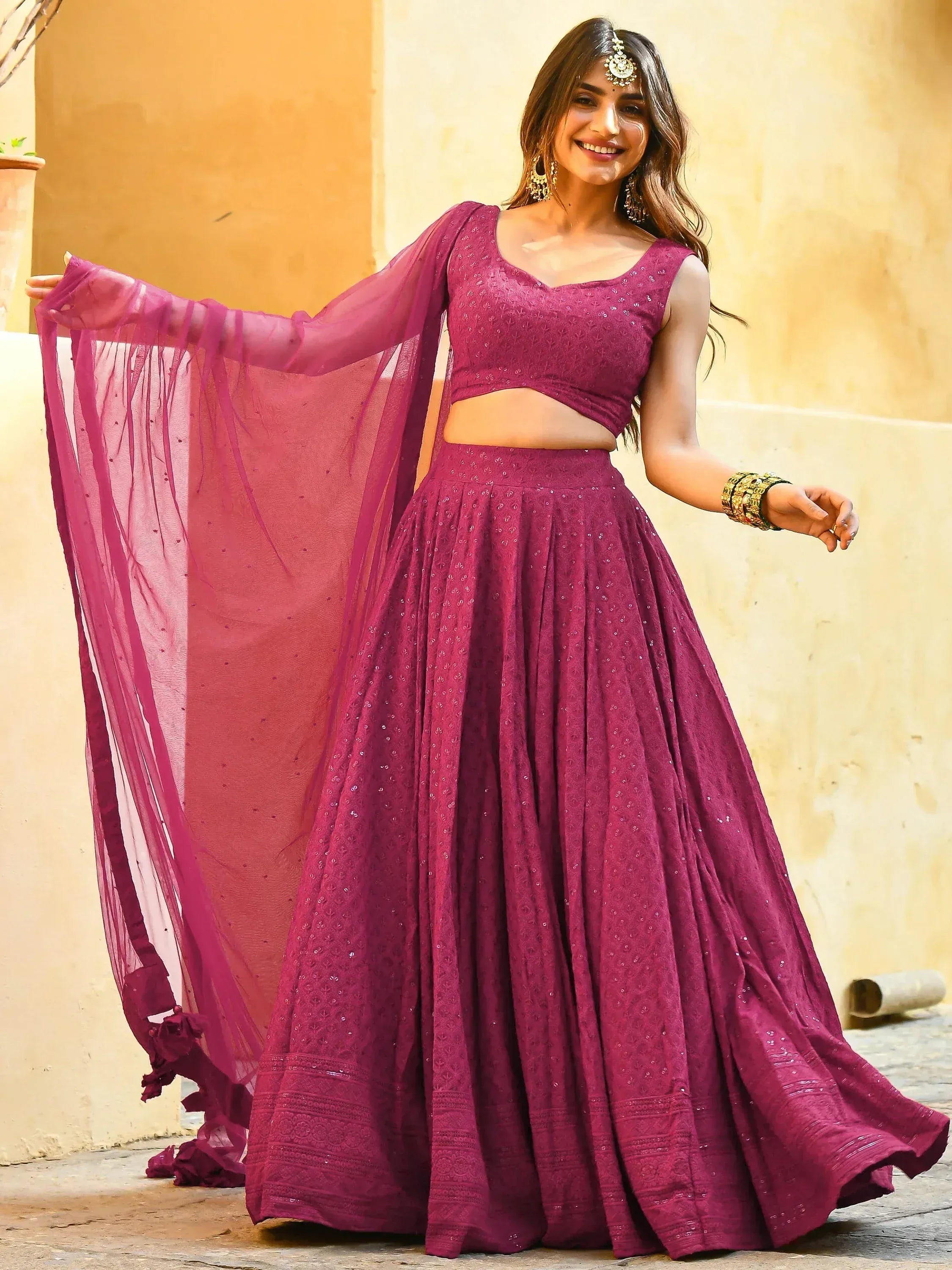 Tulsi Art Marvelous Pink Sequins Event Wear Lehenga Choli With Net Dupatta | Grocsy