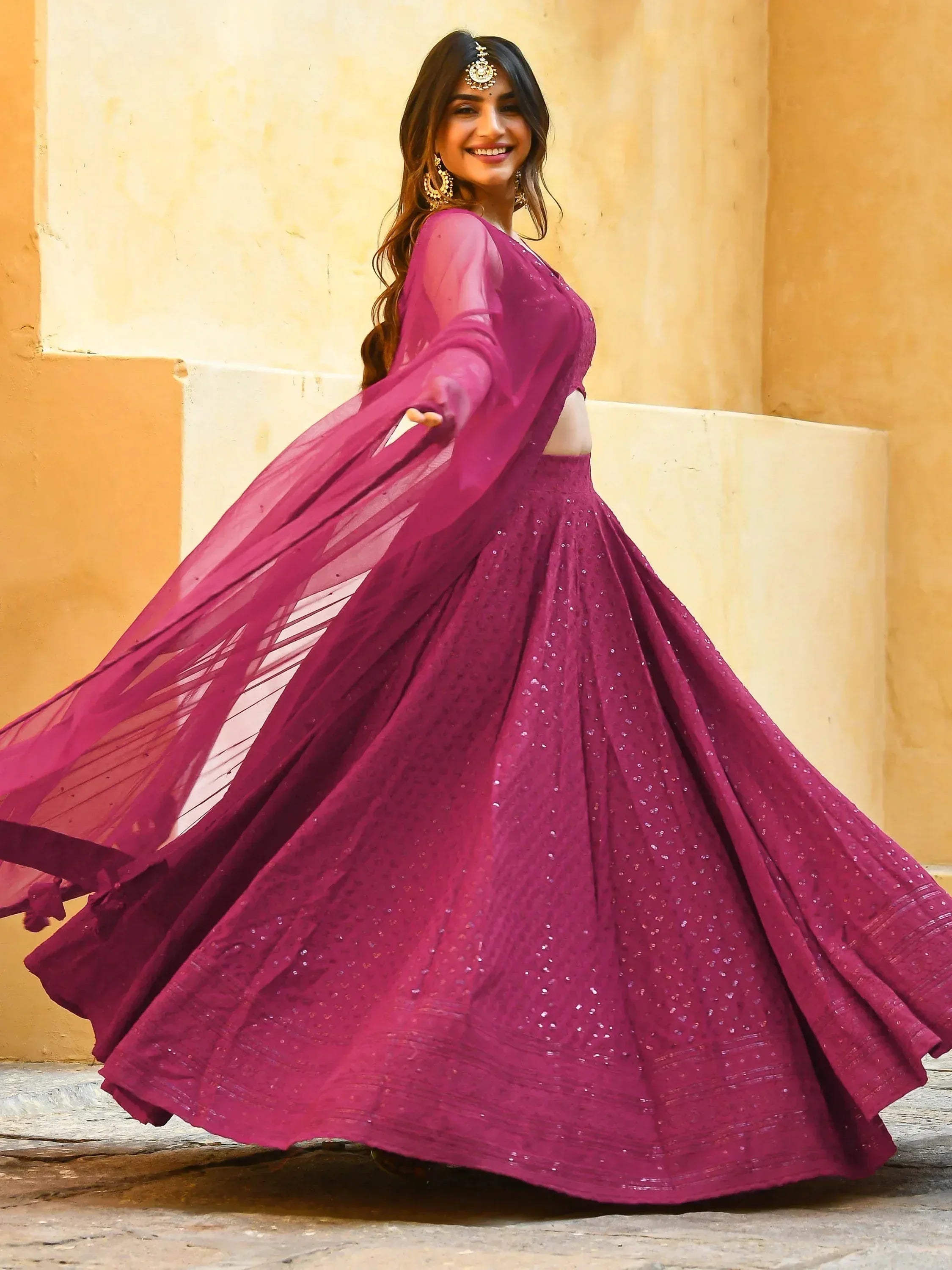 Tulsi Art Marvelous Pink Sequins Event Wear Lehenga Choli With Net Dupatta | Grocsy