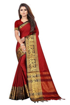Vamika Banarasi Cotton Silk Weaving Red Saree (DOCTOR MOR RED) | Grocsy