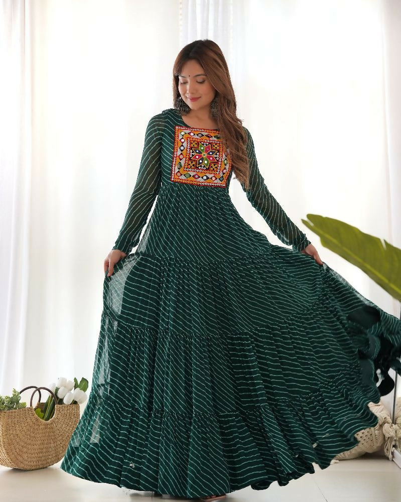 Joban Fashion Bottle Green Kurta Set Chanderi Sequence Embroidery Work | Grocsy