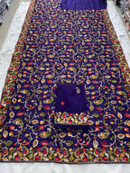 Teeya Creation New Latest Party Wear Lucknowi Soft Silk Saree-Purple | Grocsy