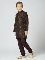 Joban Fashion Kids Island Full Sleeves Chanderi Kurta, Pyjama Set with Traditional Butta Work - Brown | Grocsy