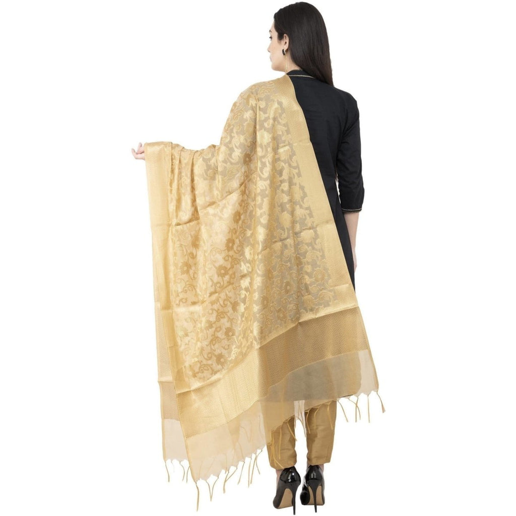 A R Silk VNS Jaal Fancy Dupatta Golden Color Dupatta or Chunni | Grocsy