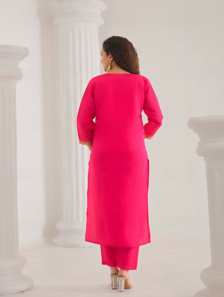 Ethnic Festive Wear Viscose Chanderi Pink Stitched Suit With Dupatta - Tanisha | Grocsy