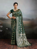 Shree Shyam Fashion Bottle Green Silk Blend Saree | Grocsy