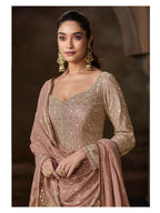 Anaita Beige Real Georgette Stitched Anarkali Suit with Embroidery & Sequence Work | Grocsy