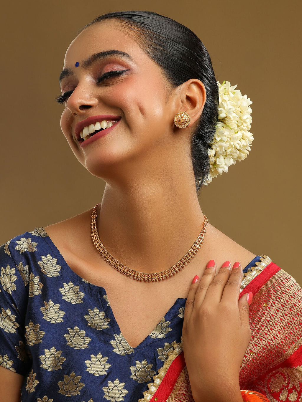 Ruby Raang Golden Necklace with Studs | Grocsy