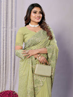 Gajari Pure Georgette Embroidered Saree With Stitched Blouse - Nimaya Kaksha | Grocsy