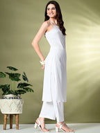 Sangria Self Design Shoulder Straps Straight Kurta With Palazzo | Grocsy
