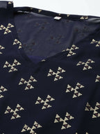 Ahalyaa Women Navy Blue Georgette Gold Printed Kaftan Kurta | Grocsy
