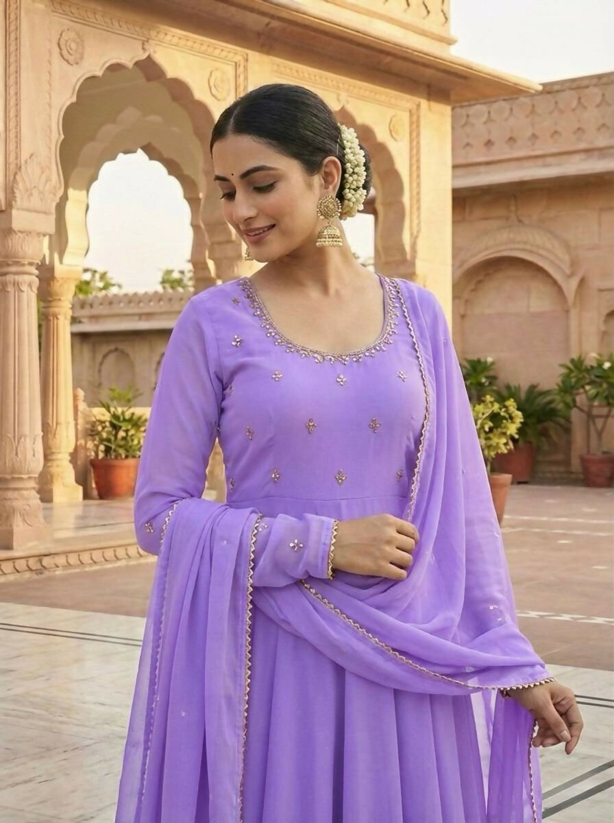 Teeya Creation New Trendy Stylish Anarkali Gown Set - Lavender | Grocsy