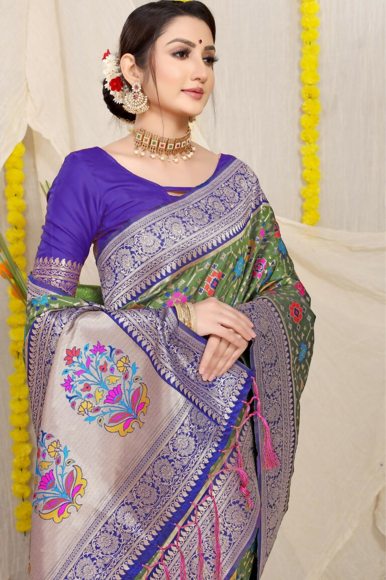 Jyoti Fashion Women's Green Patola Silk Zari Woven Saree with Blouse | Grocsy