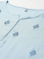 Yufta Women Blue Embroidered Thread Work Kurta with Palazzo & With Dupatta | Grocsy