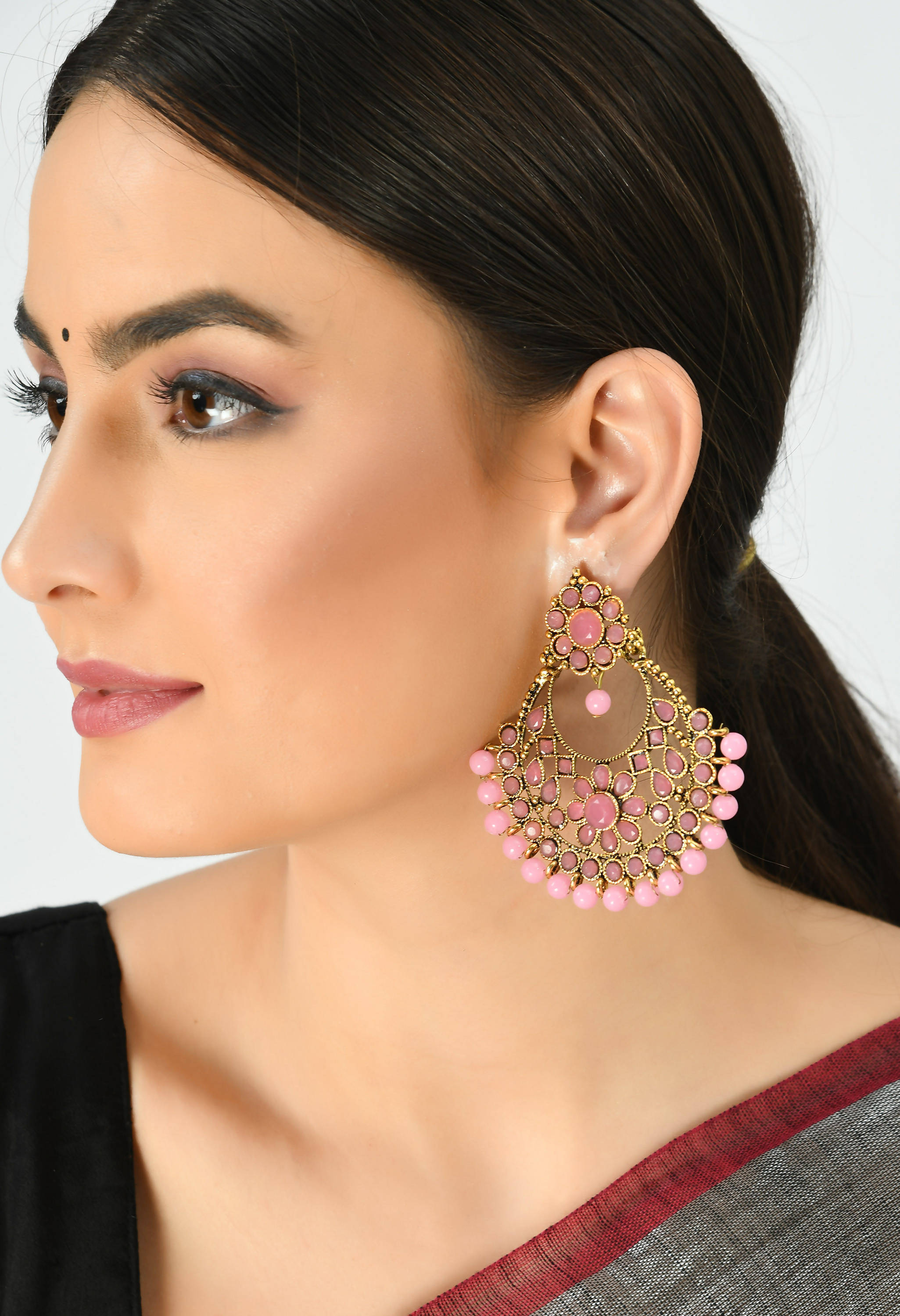 Mominos Fashion Johar Kamal Golden And Pink Beaded Earrings | Grocsy