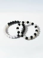 NVR Set of 2 Black & White crystal beaded Bracelet for Men & Women | Grocsy