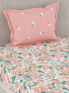 CHHAVI INDIA Pink & Blue Floral 210 TC Bedsheet with Pillow Covers | Grocsy