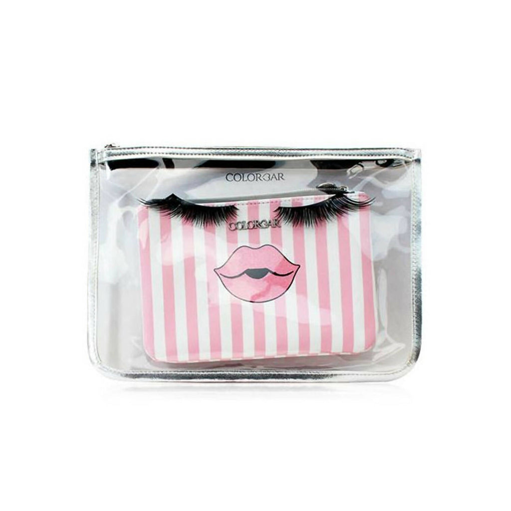 Colorbar Pouch Lips & Lashes Flat Pouches (Set Of Two) - White+Blush Pink | Grocsy