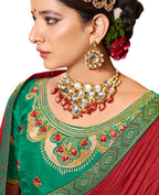 Red Solid Vichitra Saree With Unstitched Blouse Piece - Selena | Grocsy