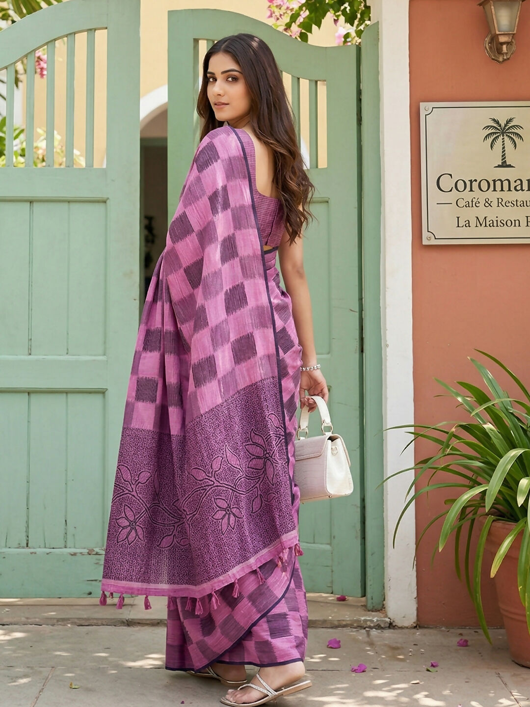 Shree Shyam Fashion Purple Linen Cotton Saree | Grocsy