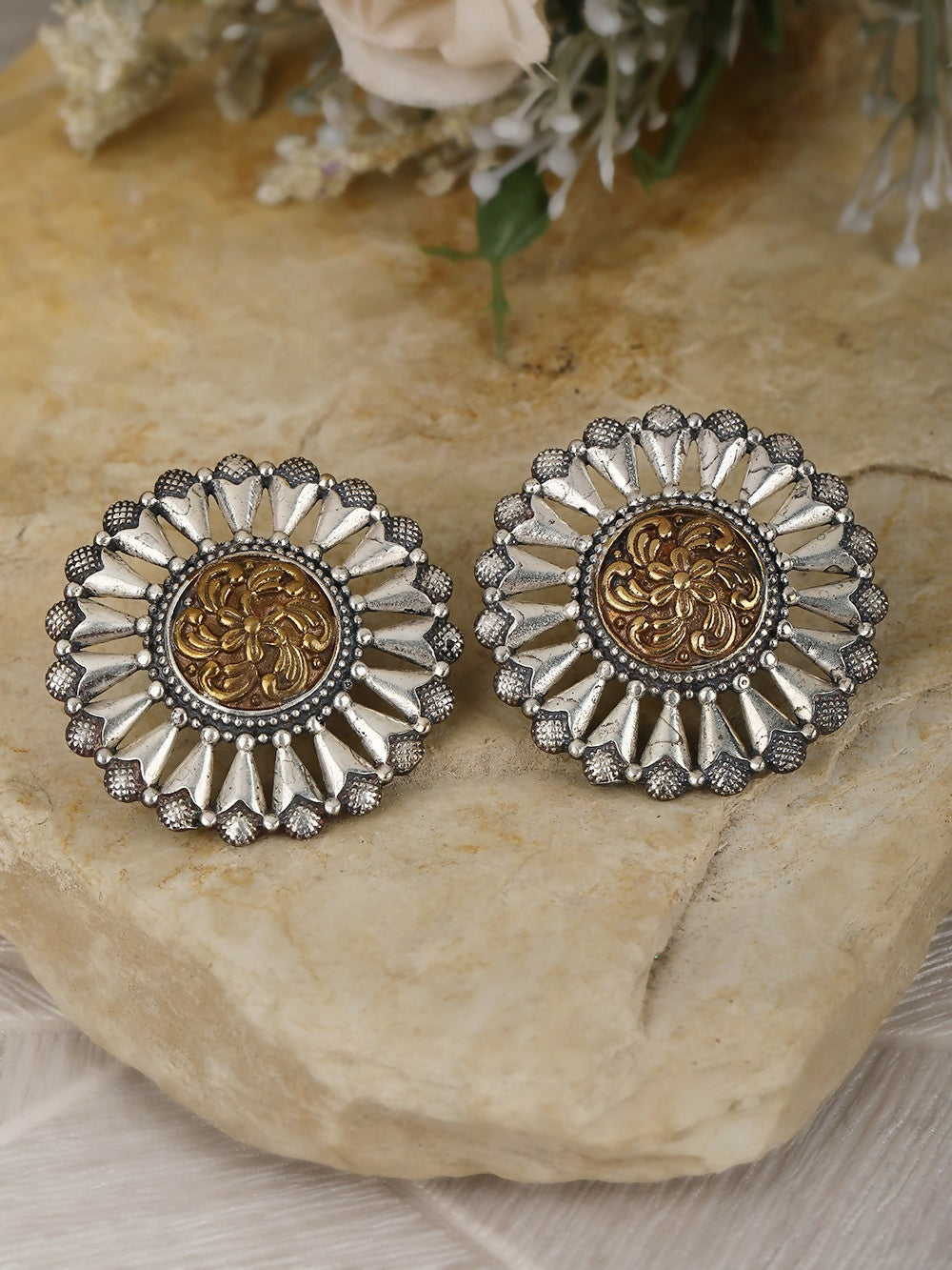 Joban Fashion Women Round Shape Dual Tone Brass Earrings | Grocsy