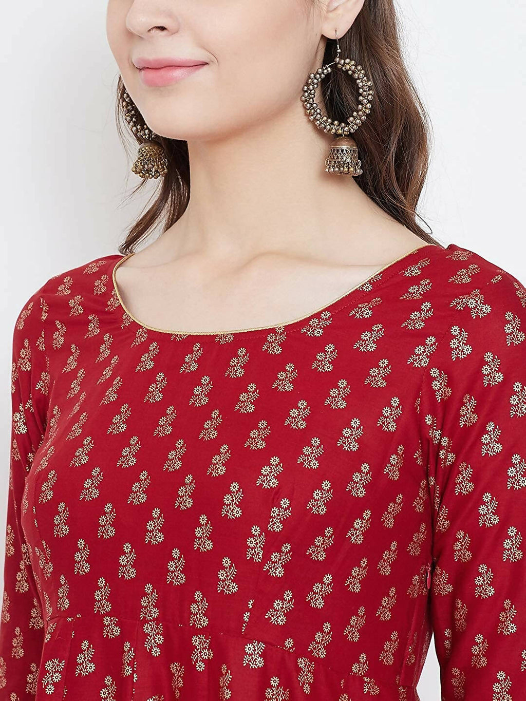 Cheera Embellished Daily Wear Cotton Blend Kurta - Red | Grocsy