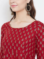 Cheera Embellished Daily Wear Cotton Blend Kurta - Red | Grocsy