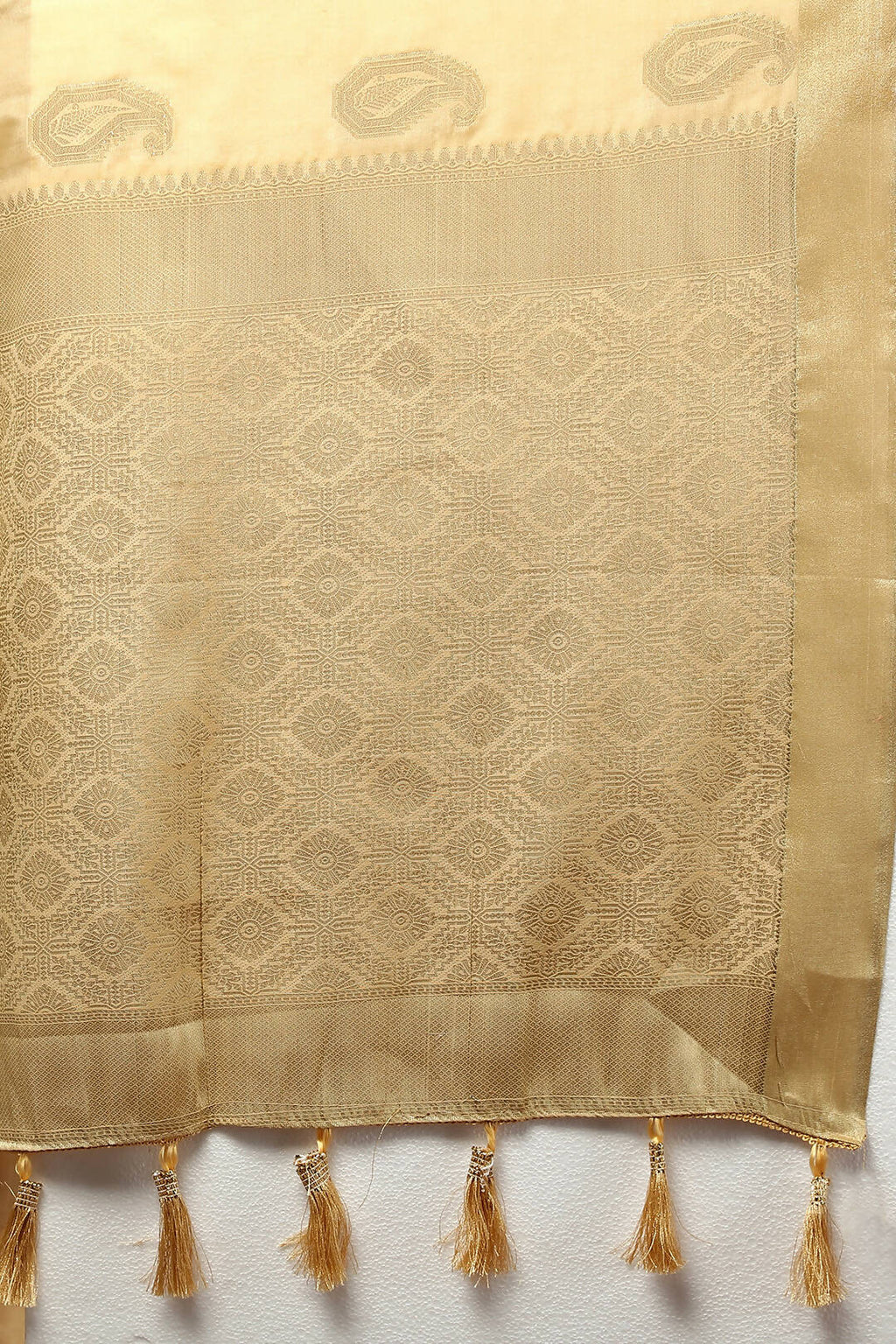 Lorenvalley Fashion Cream Cotton Woven Design with Zari Weaving Design Saree | Grocsy
