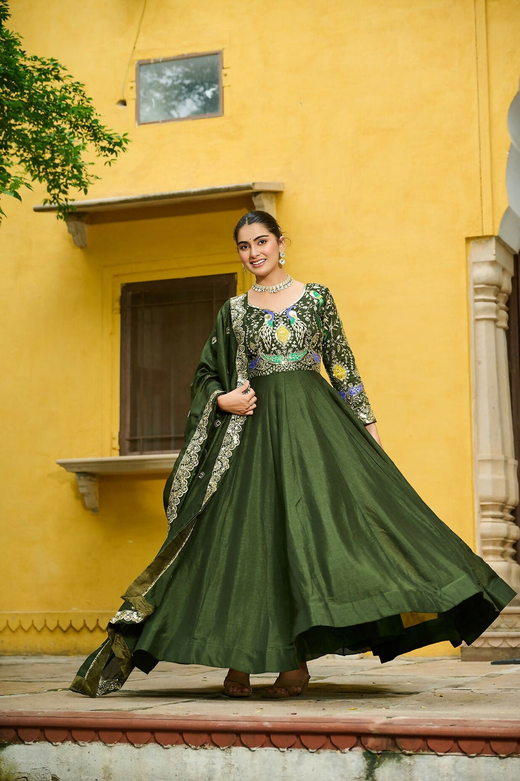 Joban Fashion Green Silk Sequence Embroidery Work Kurta Set | Grocsy