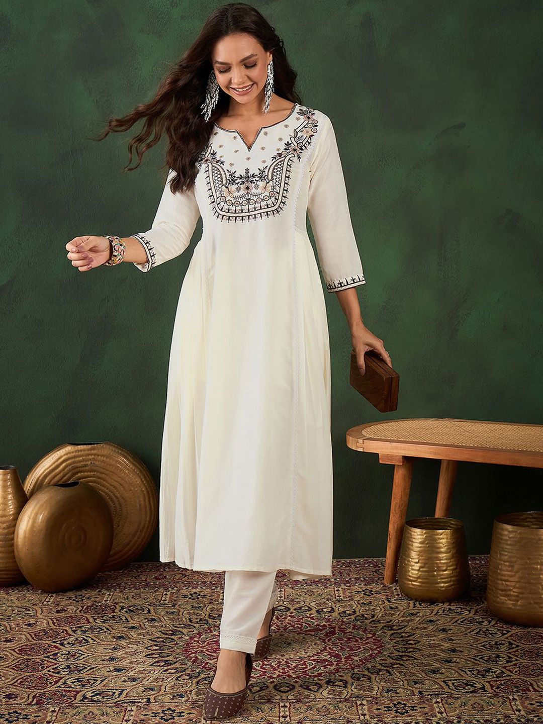 Sangria Floral Embroidery Kurta Sets | Grocsy