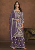 Faux Georgette Purple Embroidered Festive Salwar Suit - Emponline | Grocsy