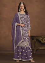 Faux Georgette Purple Embroidered Festive Salwar Suit - Emponline | Grocsy
