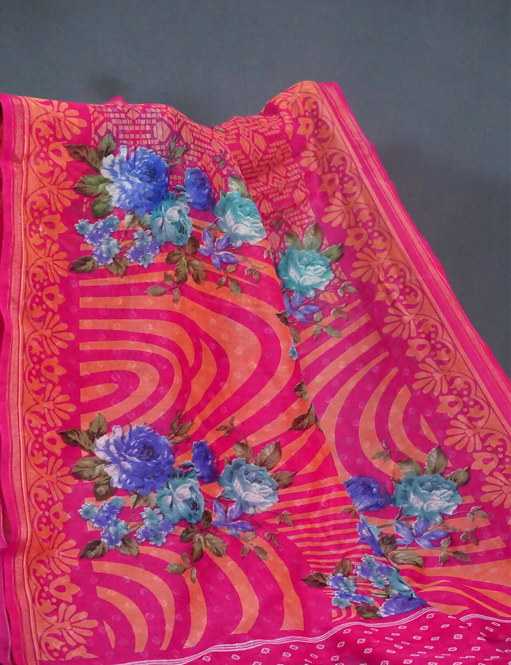 Shades Of Rani Pink Floral Design Semi Chanderi Saree By Gayathri Reddy Designer Studio | Grocsy