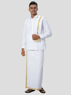 Ramraj Cotton Mens 1/4 " Poly Cotton Gold Jari Dhoti And Towel Set - White | Grocsy